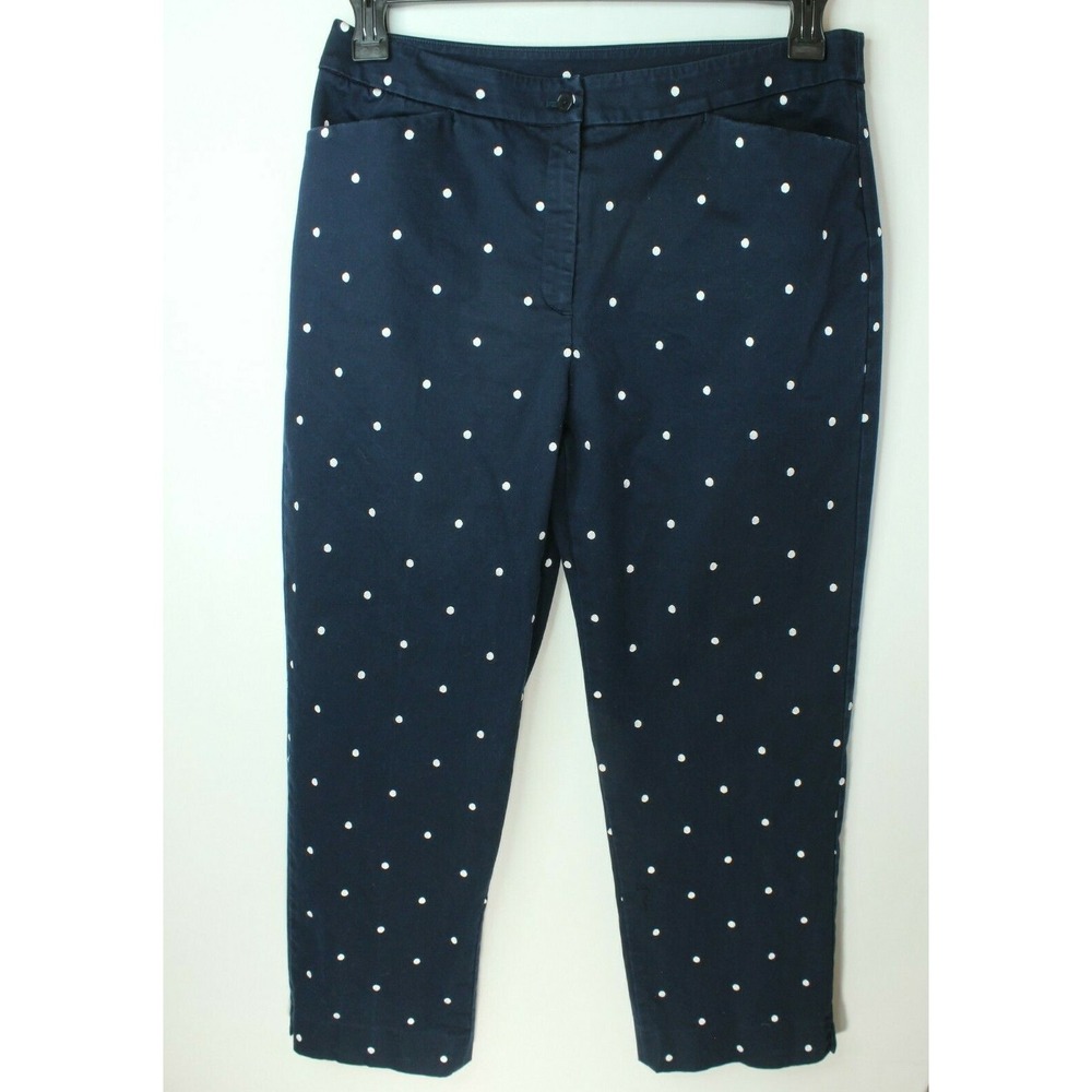 PANTS JONES NEW YORK Sz 10 CROPPED STRETCH‎ Polka Dot Navy & White